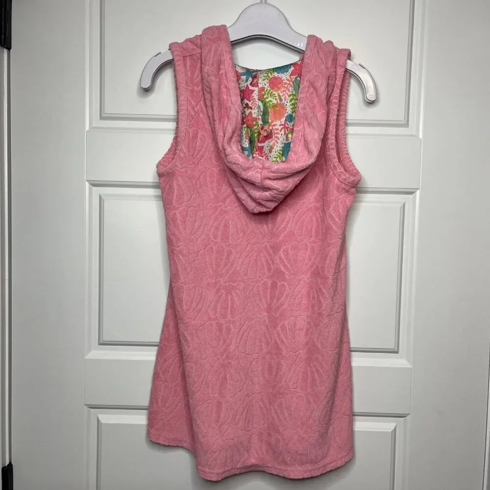Disney Ariel Swim Cover Up Girls Size 7/8 Terry Cloth Jacquard Shell Hooded Pink